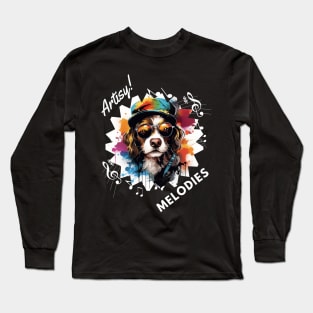 Artistic Dog with Beret: "Artsy Melodies" Long Sleeve T-Shirt